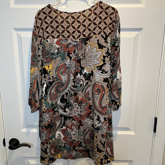 Fig and Flower Blouse Womens 3X Paisley Boho Tunic Henley 3/4 Sleeve Pockets - Picture 2 of 11